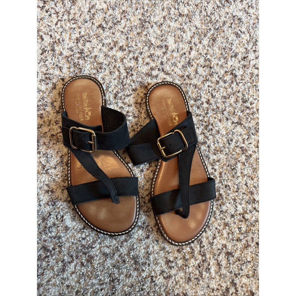 Coach And Four Black Leather Toe Loop Thong Sandals Made in Italy Flat Buckle 6